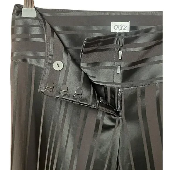 CACHE Pants Stripped Silky in Black Fabric From France Size Small Made in USA - Picture 8 of 9